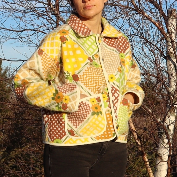 Upcycled Jacket from Vintage Patchwork Floral Blanket 70s M • L - Picture 5 of 10